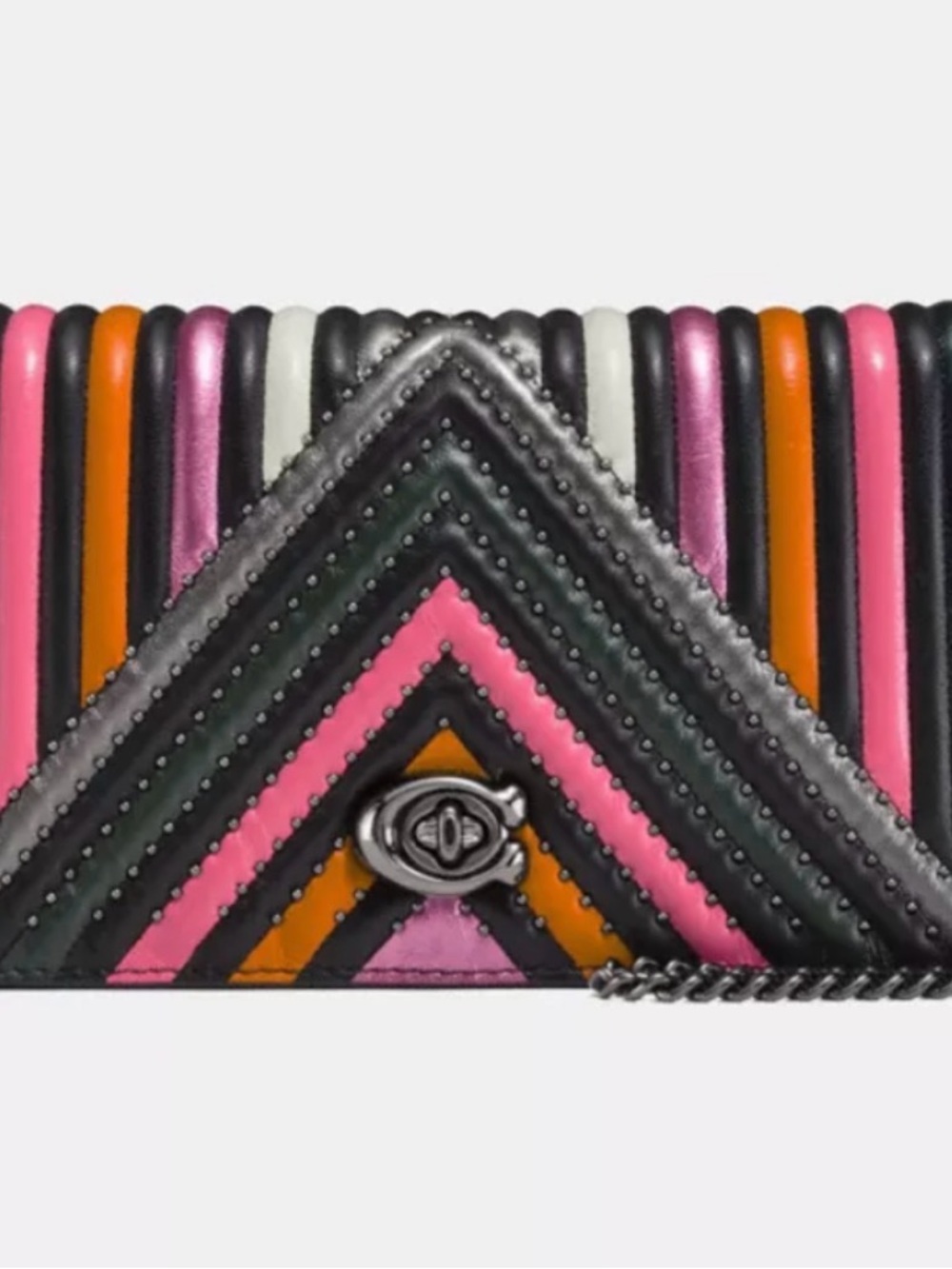 Coach Foldover Chain Clutch with Colorblock Quilting and Rivets